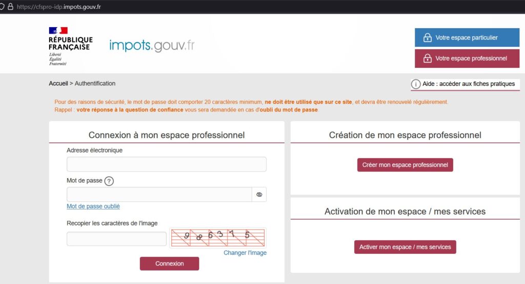 Créer son espace professionnel sur le site officiel des impôts : simple mais il faut patienter un peu...