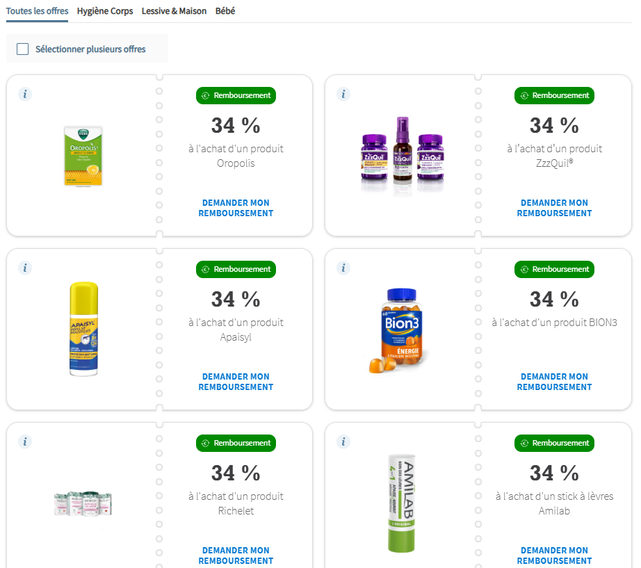 Offres proposées par le site MonRemboursementEnLigne.fr